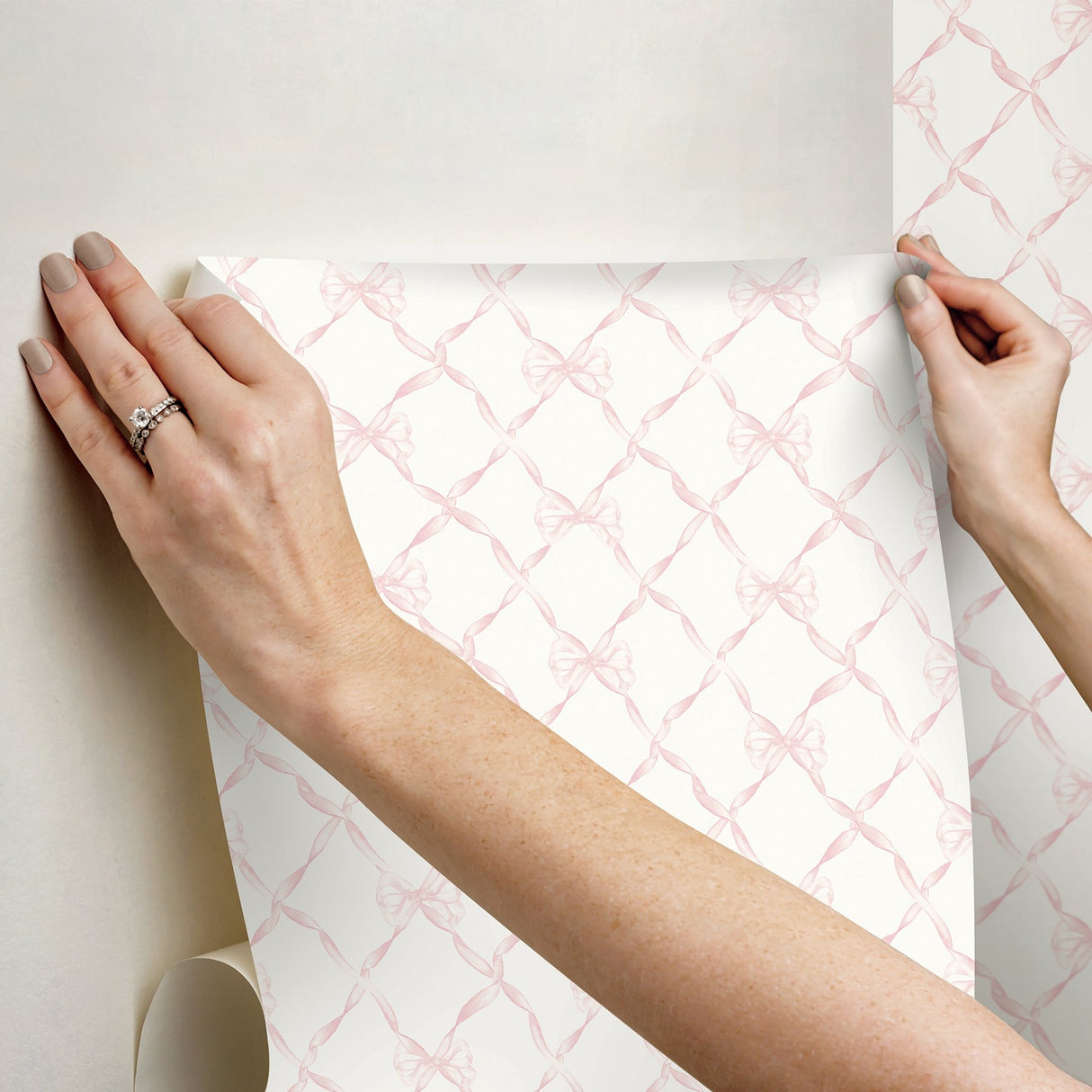 Baby Bow Pink Jam Peel & Stick Wallpaper with Whimsical Novelty Bow Trellis - NuWallpaper LFS5012