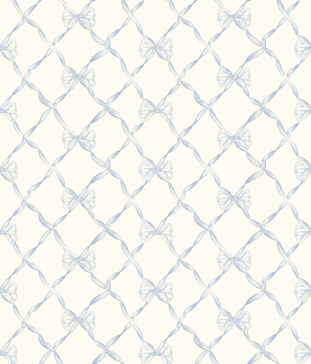 Baby Bow Dreamy Sky Peel & Stick Wallpaper with Whimsical Blue Ribbon Trellis - NuWallpaper LFS5013