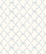 Baby Bow Dreamy Sky Peel & Stick Wallpaper with Whimsical Blue Ribbon Trellis - NuWallpaper LFS5013