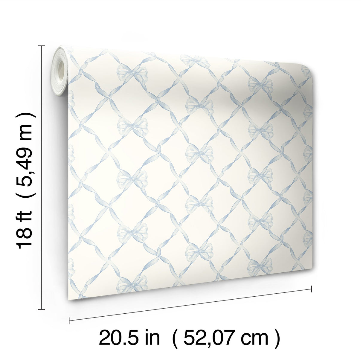 Baby Bow Dreamy Sky Peel & Stick Wallpaper with Whimsical Blue Ribbon Trellis - NuWallpaper LFS5013