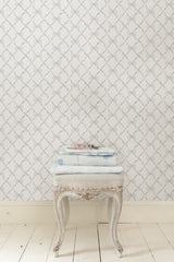 Baby Bow Dreamy Sky Peel & Stick Wallpaper with Whimsical Blue Ribbon Trellis - NuWallpaper LFS5013