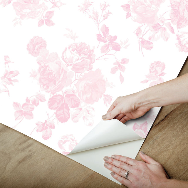 Everblooming Rosettes Faded Primrose Peel & Stick Wallpaper with Whimsical Botanical Floral Pattern - NuWallpaper LFS5016