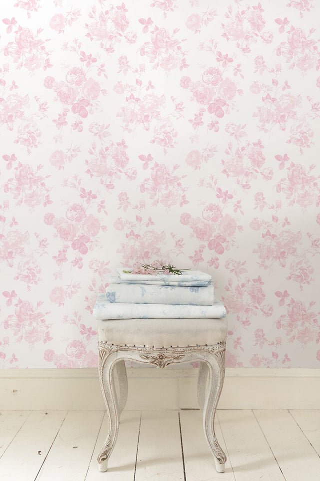 Everblooming Rosettes Faded Primrose Peel & Stick Wallpaper with Whimsical Botanical Floral Pattern - NuWallpaper LFS5016