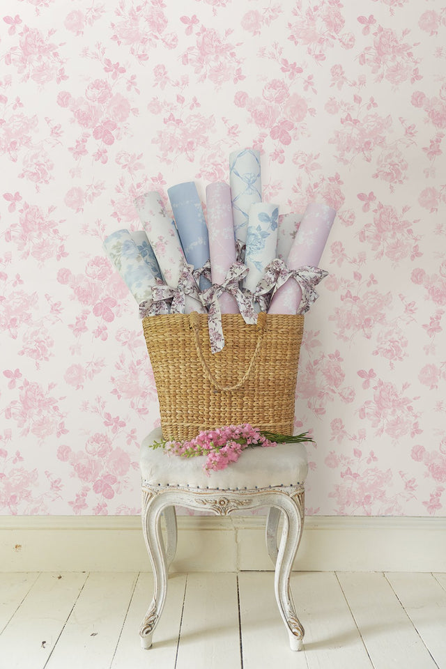 Everblooming Rosettes Faded Primrose Peel & Stick Wallpaper with Whimsical Botanical Floral Pattern - NuWallpaper LFS5016