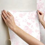 Everblooming Rosettes Faded Primrose Peel & Stick Wallpaper with Whimsical Botanical Floral Pattern - NuWallpaper LFS5016