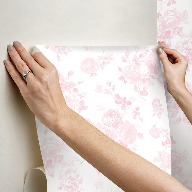 Everblooming Rosettes Faded Primrose Peel & Stick Wallpaper with Whimsical Botanical Floral Pattern - NuWallpaper LFS5016