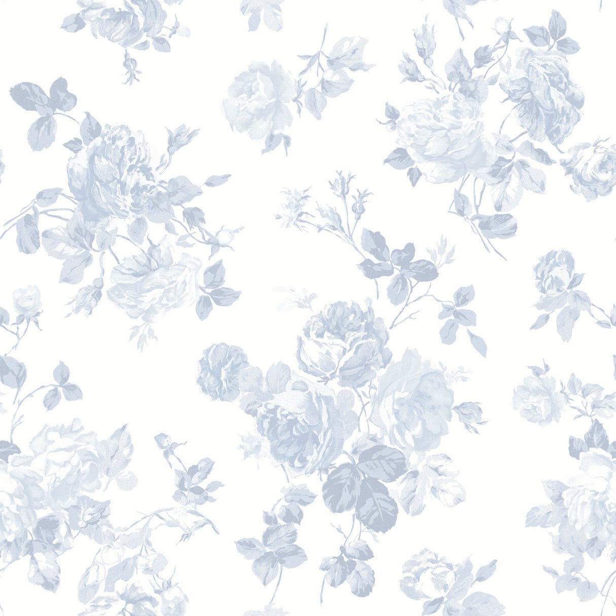 Everblooming Rosettes Blue Bella Ribbon Peel & Stick Wallpaper with Vintage Floral Motif - NuWallpaper LFS5017