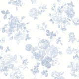 Everblooming Rosettes Blue Bella Ribbon Peel & Stick Wallpaper with Vintage Floral Motif - NuWallpaper LFS5017
