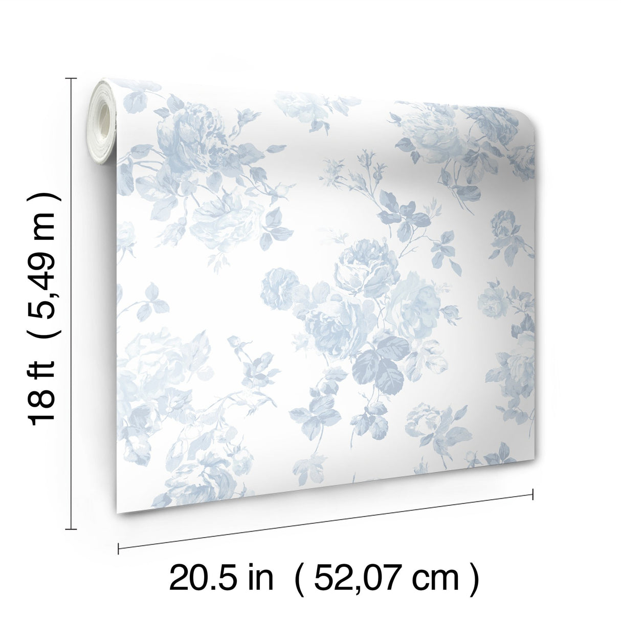 Everblooming Rosettes Blue Bella Ribbon Peel & Stick Wallpaper with Vintage Floral Motif - NuWallpaper LFS5017