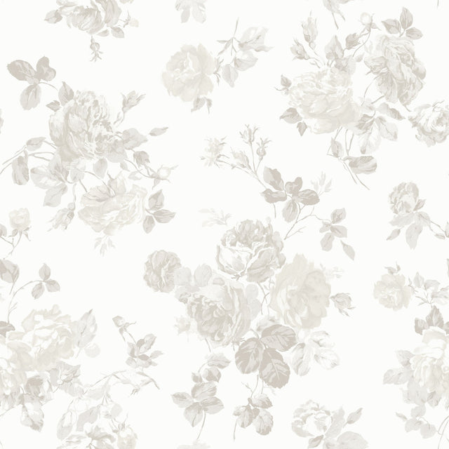 Everblooming Rosettes Dove Peel & Stick Wallpaper with Whimsical Botanical Flower Pattern - NuWallpaper LFS5019