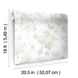 Everblooming Rosettes Dove Peel & Stick Wallpaper with Whimsical Botanical Flower Pattern - NuWallpaper LFS5019