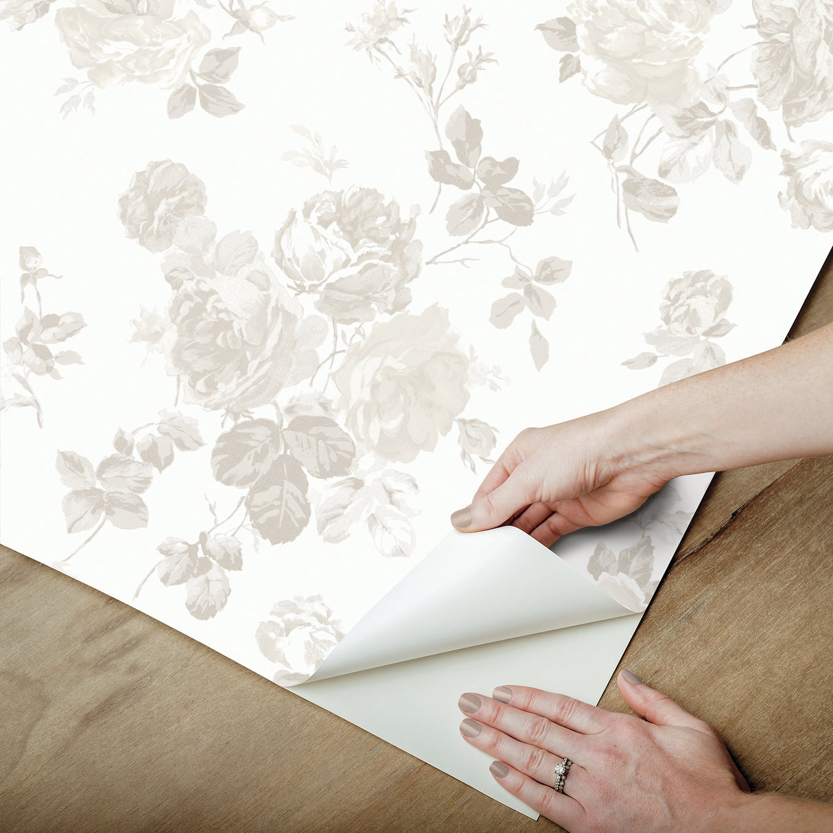Everblooming Rosettes Dove Peel & Stick Wallpaper with Whimsical Botanical Flower Pattern - NuWallpaper LFS5019
