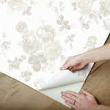 Everblooming Rosettes Dove Peel & Stick Wallpaper with Whimsical Botanical Flower Pattern - NuWallpaper LFS5019