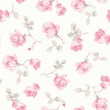 Ribbon Rosa Chateau Rose Peel & Stick Wallpaper with Vintage Floral Pattern - Brewster LFS6109