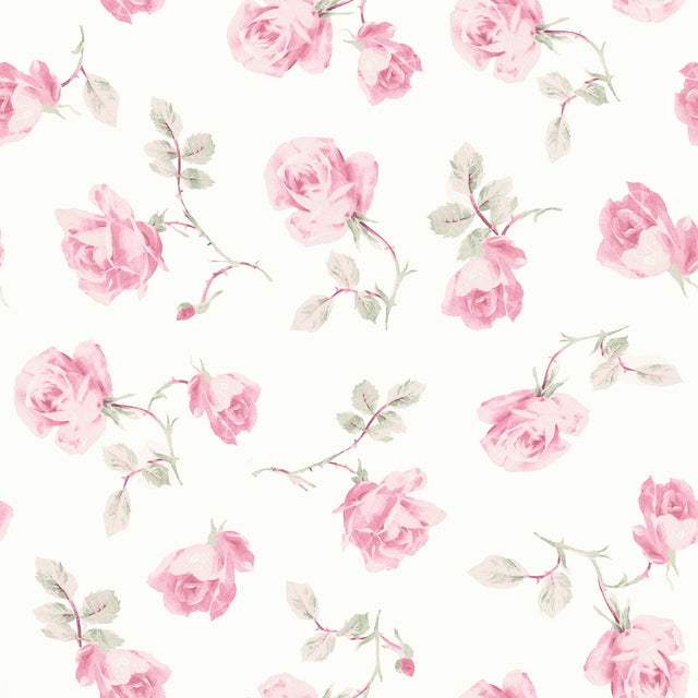 Ribbon Rosa Chateau Rose Peel & Stick Wallpaper with Vintage Floral Pattern - Brewster LFS6109