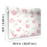 Ribbon Rosa Chateau Rose Peel & Stick Wallpaper with Vintage Floral Pattern - Brewster LFS6109