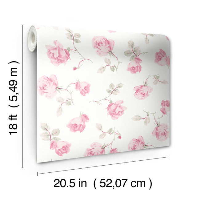 Ribbon Rosa Chateau Rose Peel & Stick Wallpaper with Vintage Floral Pattern - Brewster LFS6109