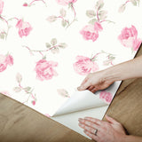 Ribbon Rosa Chateau Rose Peel & Stick Wallpaper with Vintage Floral Pattern - Brewster LFS6109