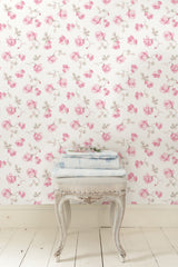 Ribbon Rosa Chateau Rose Peel & Stick Wallpaper with Vintage Floral Pattern - Brewster LFS6109