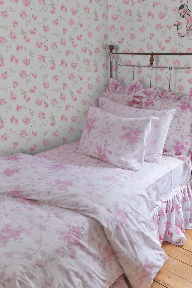 Ribbon Rosa Chateau Rose Peel & Stick Wallpaper with Vintage Floral Pattern - Brewster LFS6109