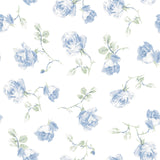 Ribbon Rosa French Blue Peel & Stick Wallpaper with Vintage Botanical Flower Pattern - NuWallpaper LFS6110
