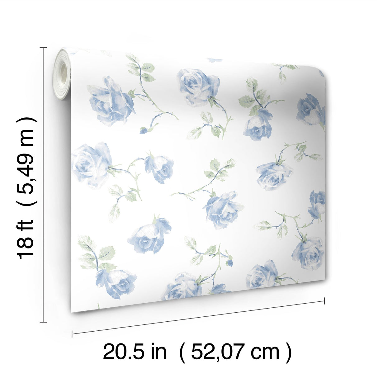 Ribbon Rosa French Blue Peel & Stick Wallpaper with Vintage Botanical Flower Pattern - NuWallpaper LFS6110