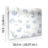Ribbon Rosa French Blue Peel & Stick Wallpaper with Vintage Botanical Flower Pattern - NuWallpaper LFS6110