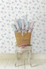 Ribbon Rosa French Blue Peel & Stick Wallpaper with Vintage Botanical Flower Pattern - NuWallpaper LFS6110