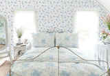 Ribbon Rosa French Blue Peel & Stick Wallpaper with Vintage Botanical Flower Pattern - NuWallpaper LFS6110