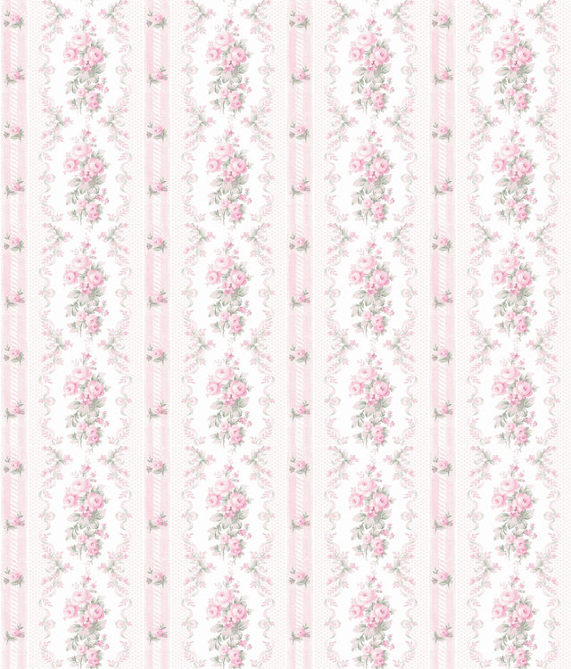 Dreamy Days Pink Parfait Peel & Stick Wallpaper with Vintage Floral Stripe Pattern - LFS6111
