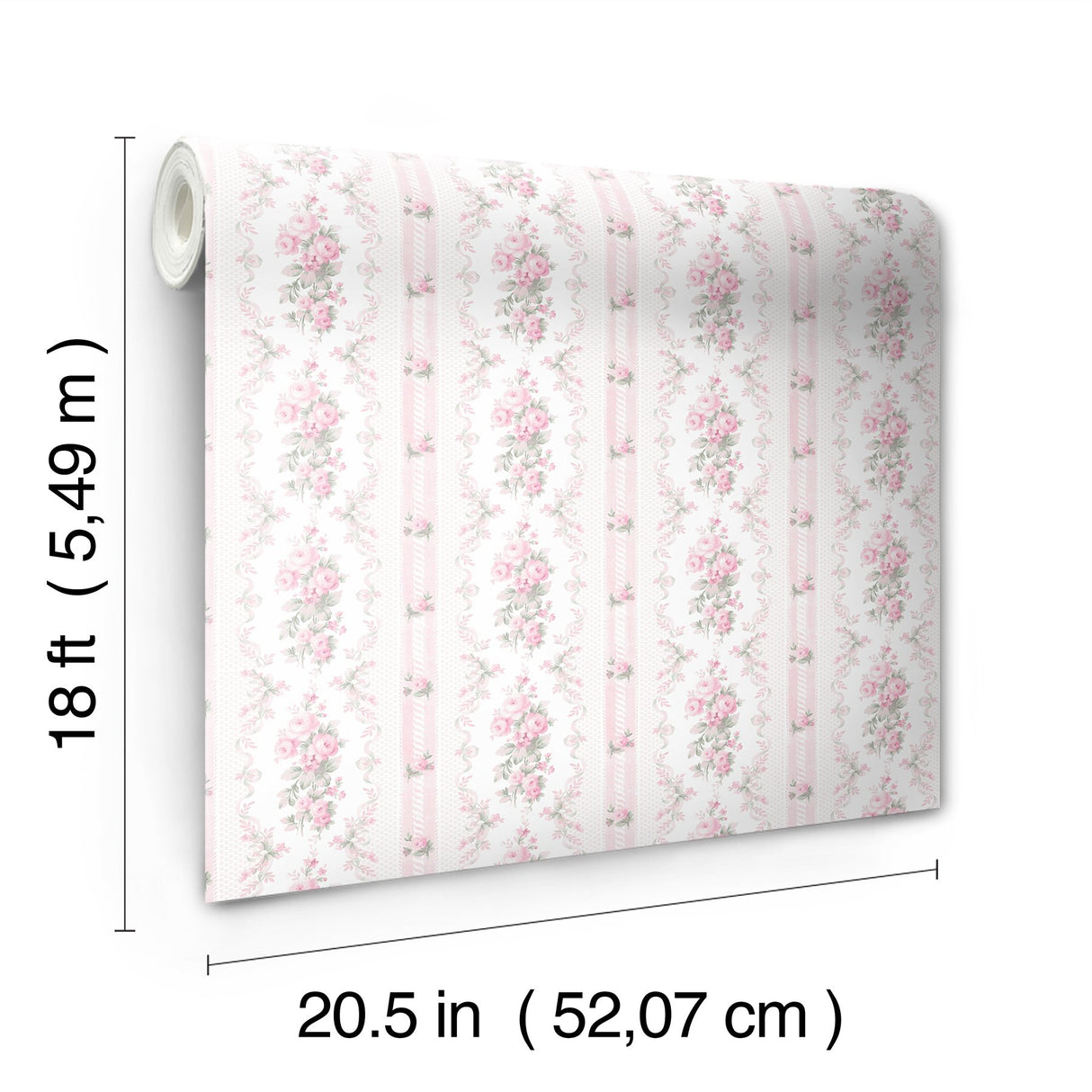 Dreamy Days Pink Parfait Peel & Stick Wallpaper with Vintage Floral Stripe Pattern - LFS6111