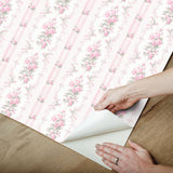 Dreamy Days Pink Parfait Peel & Stick Wallpaper with Vintage Floral Stripe Pattern - LFS6111