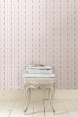 Dreamy Days Pink Parfait Peel & Stick Wallpaper with Vintage Floral Stripe Pattern - LFS6111