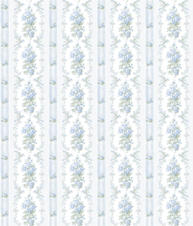Dreamy Days Sweet Blue Peel & Stick Wallpaper with Vintage Floral Stripe - LFS6112