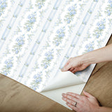 Dreamy Days Sweet Blue Peel & Stick Wallpaper with Vintage Floral Stripe - LFS6112
