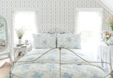 Dreamy Days Sweet Blue Peel & Stick Wallpaper with Vintage Floral Stripe - LFS6112
