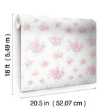 Pasadena Ikat Breezy Pastel LoveShackFancy x NuWallpaper Vintage-Inspired Pink Rose Floral Ikat Botanical Peel and Stick Wallpaper Roll - LFS6432
