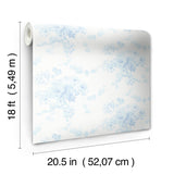 Champagne Harbor Powdered Blue by NuWallpaper LoveShackFancy Vintage Botanical Floral Rose Bouquet Garland Peel & Stick Wallpaper - LFS6434