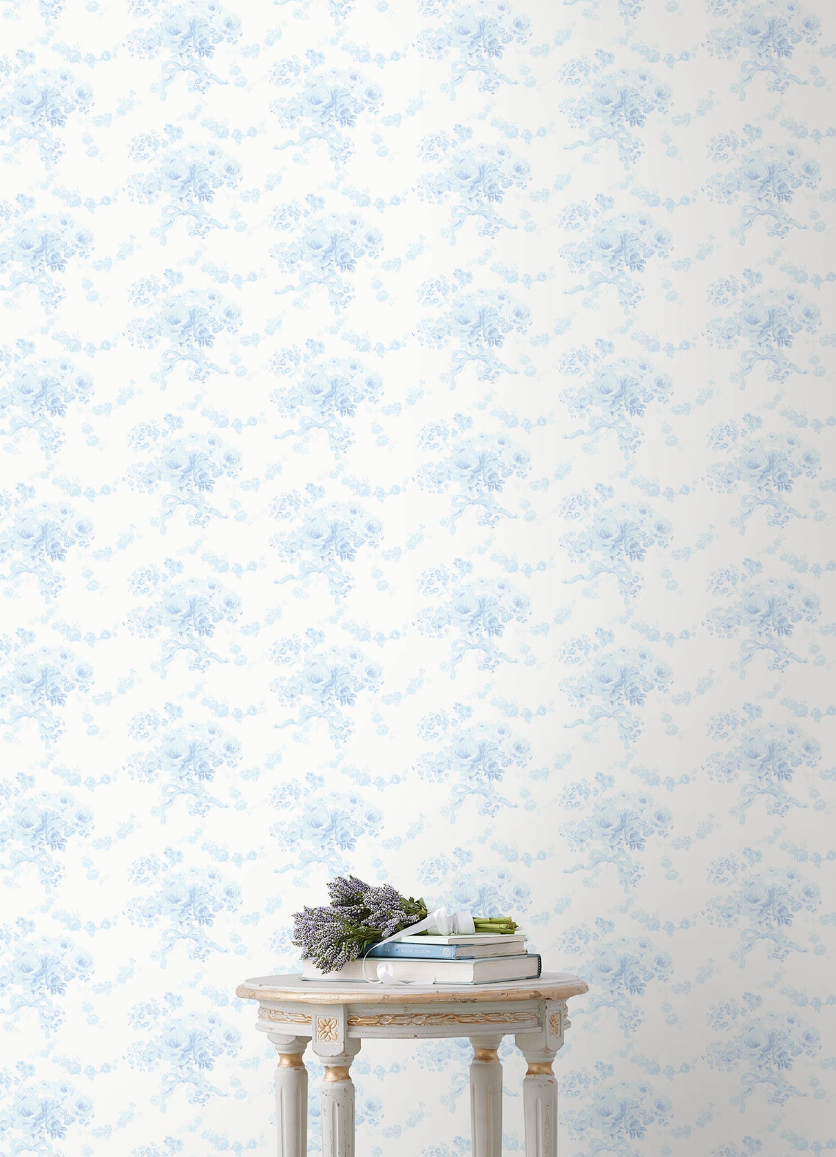 Champagne Harbor Powdered Blue by NuWallpaper LoveShackFancy Vintage Botanical Floral Rose Bouquet Garland Peel & Stick Wallpaper - LFS6434