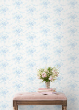 Champagne Harbor Powdered Blue by NuWallpaper LoveShackFancy Vintage Botanical Floral Rose Bouquet Garland Peel & Stick Wallpaper - LFS6434