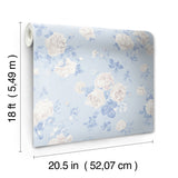 Everblooming Rosettes Whisper Blue by NuWallpaper LoveShackFancy Vintage Cabbage Rose Bouquets Peel and Stick Wallpaper - LFS6490