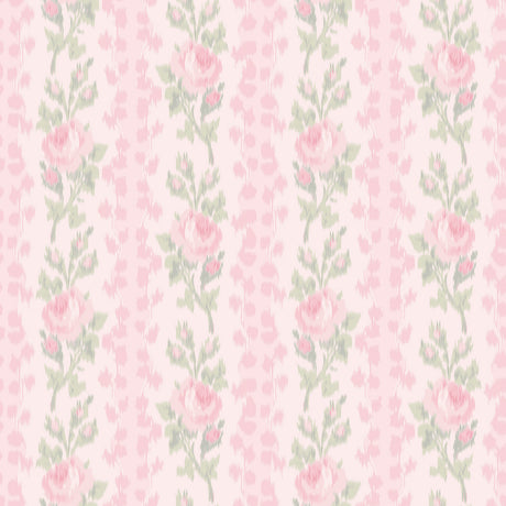 Blooming Heirloom Strawberry Macaron Rose Stripe Peel and Stick Wallpaper by NuWallpaper LFS6491