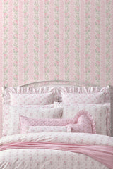 Blooming Heirloom Strawberry Macaron Rose Stripe Peel and Stick Wallpaper by NuWallpaper for LoveShackFancy Botanical Floral Collection - LFS6491