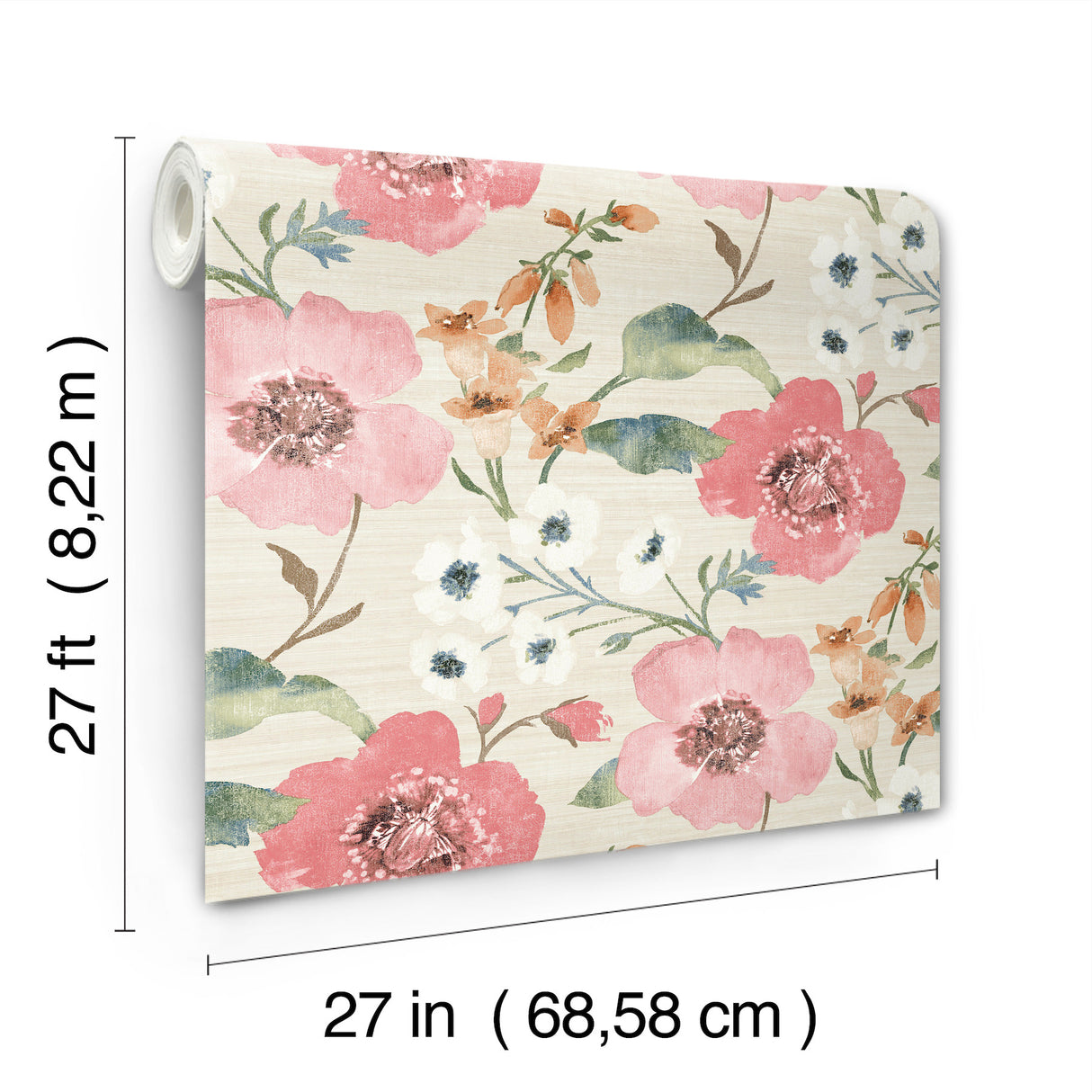 Evelyn Pink by Antonina Vella Lush Botanical Floral Wallpaper Featuring Summertime Blooms on a Variegated Textured Beige Background - LL3200