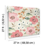 Evelyn Pink by Antonina Vella Lush Botanical Floral Wallpaper Featuring Summertime Blooms on a Variegated Textured Beige Background - LL3200