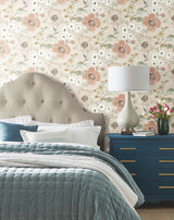 Evelyn Apricot Floral Wallpaper by Antonina Vella Botanical Country Unpasted Non Woven Strippable Washable 27in x 27ft - LL3201