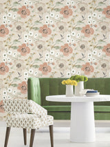 Evelyn Apricot Floral Wallpaper by Antonina Vella Botanical Country Unpasted Non Woven Strippable Washable 27in x 27ft - LL3201