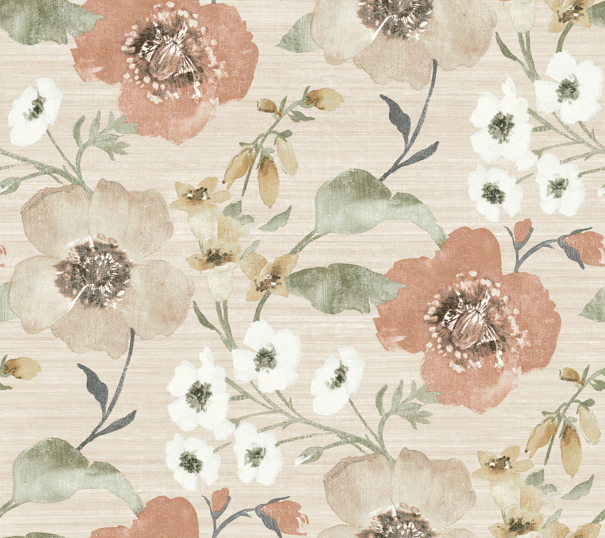 Evelyn Apricot Floral Wallpaper by Antonina Vella - LL3201