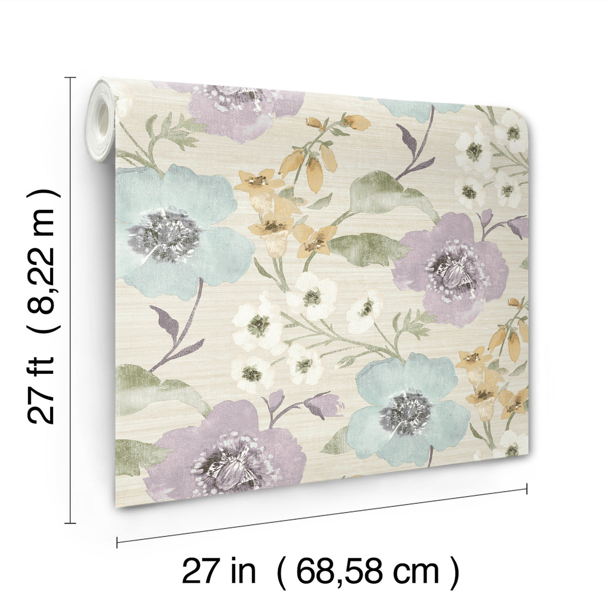 Evelyn Lavender Floral Non Woven Wallpaper by Antonina Vella, Layered Luxe Collection, Botanical Country Flowers, 27 in x 27 ft LL3202