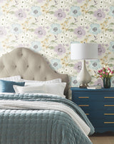 Evelyn Lavender Floral Non Woven Wallpaper by Antonina Vella, Layered Luxe Collection, Botanical Country Flowers, 27 in x 27 ft LL3202